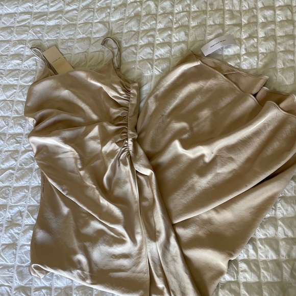 Bec + Bridge Eternity scoop satin open slit maxi dress in sand - Picture 4 of 12